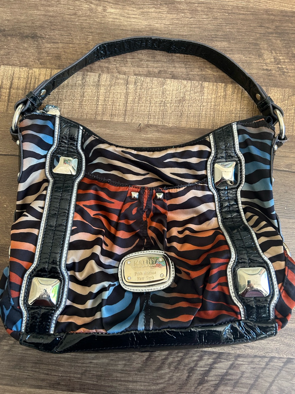 Vintage Y2K Kathy Van Zeeland Rainbow Zeebra Print Studded Shoulder Bag Purse